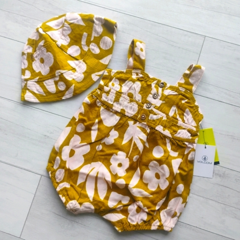 VOLCOM Baby NEW Beach Linen Romper & Bucket Hat